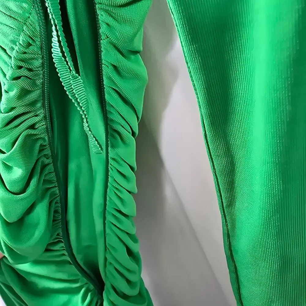 A.L.C Adeline Green Asymmetric Ruched Stretch Maxi Dress Size Medium - Picture 11 of 13